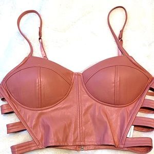 Pink Faux Leather Bralette Wireless Bustier Bra Capri L Sexy Top Clubwear